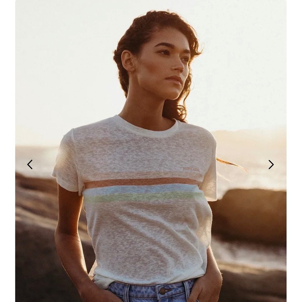 Rip Curl Striped T Shirt Kids Girls Cream Casual Beach Summer Tee Top